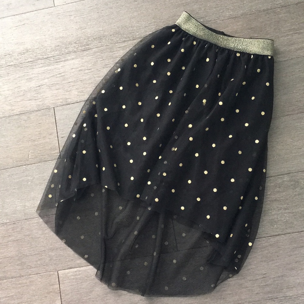 Girls high low skirt polka dot black S 6/6x